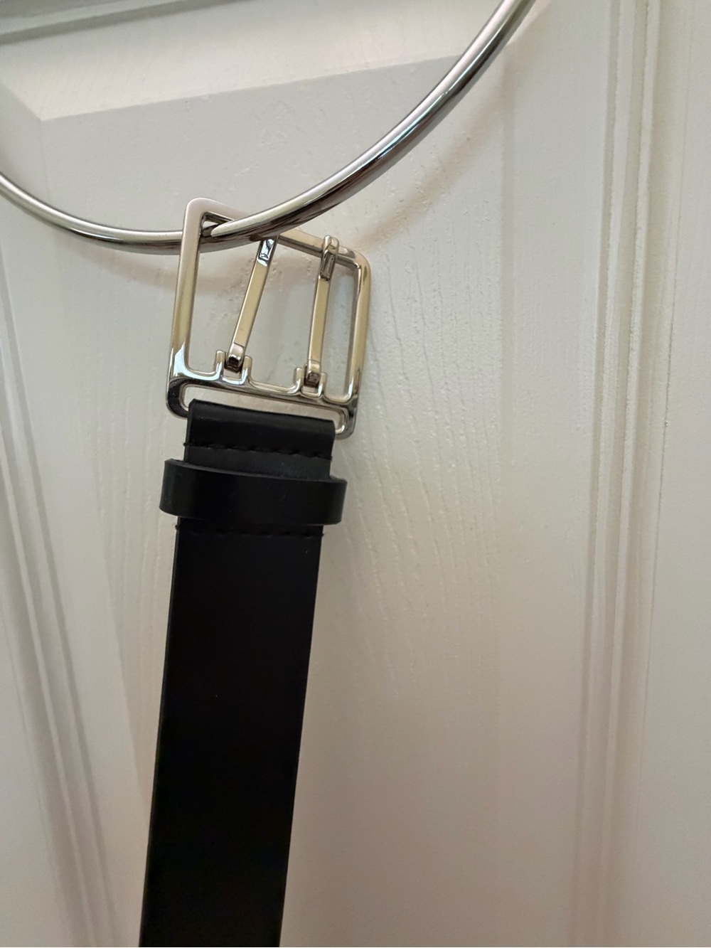 LOFT Black Leather Belt with Silver Buckle